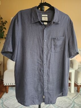 Panama Jack 100% Linen Short Sleeve Button Up Shirt Men’s L Dark Navy Casual